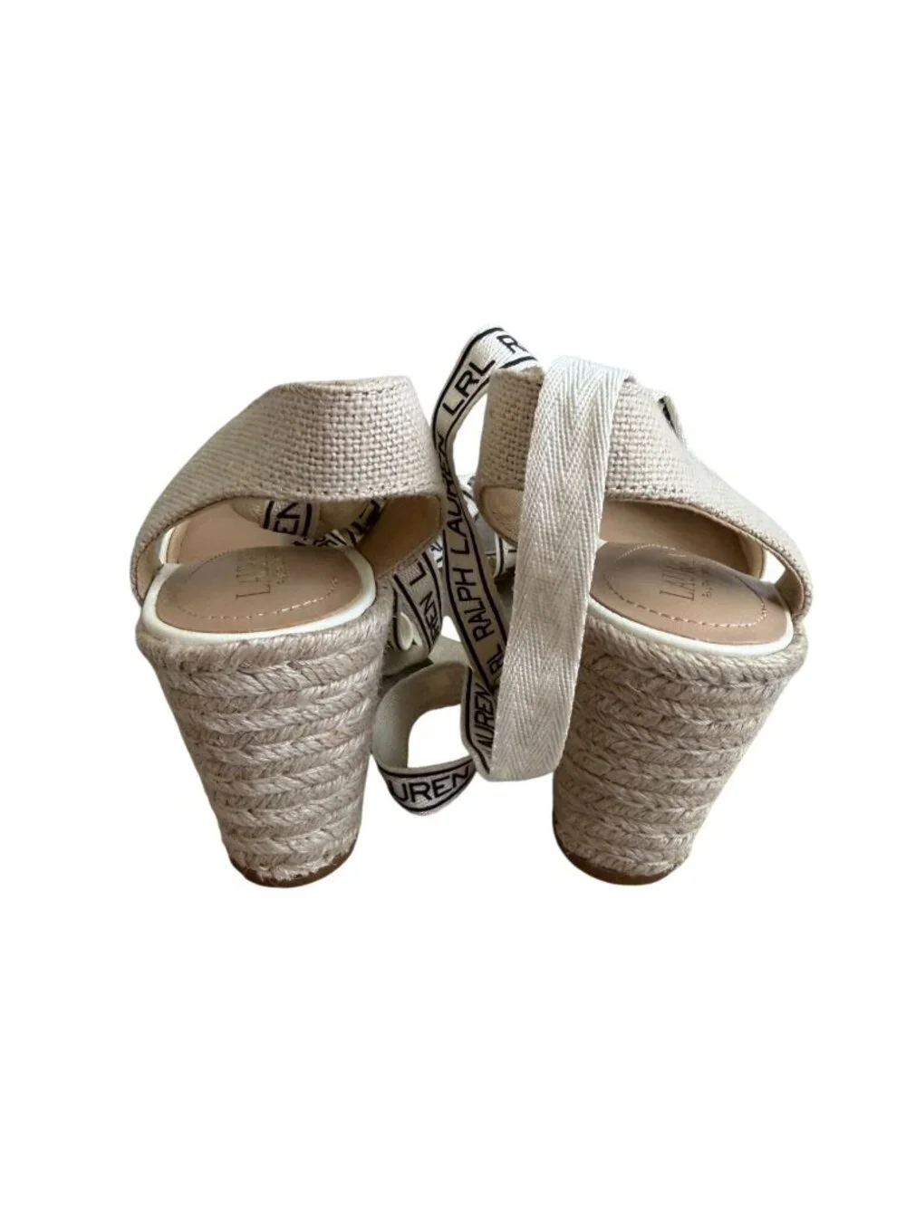LAUREN RALPH LAUREN Ivory Leather Laceup Espadrilles Wedges Size 7.5 NEW NWOB - Picture 4 of 8